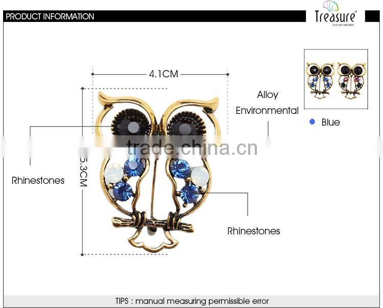 Brand Treasure owl brooch yiwu latest design personality diamond owl brooch