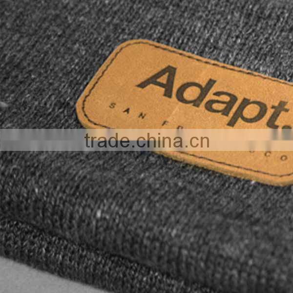 Acrylic Beanie long with leather patch