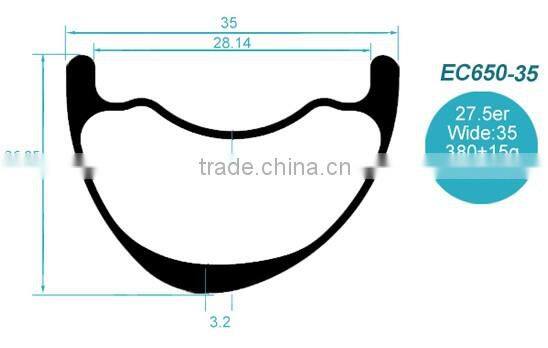 CarbonBikeKits EC650-35 27.5er 35mm Wide MTB Carbon Eccentric Tubeless Rim, offset MTB Carbon Rim