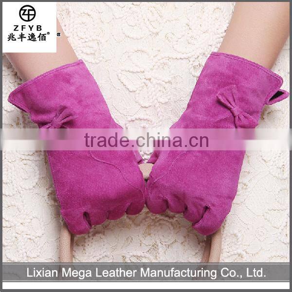 winter accessories woman purple color leather pig suede gloves