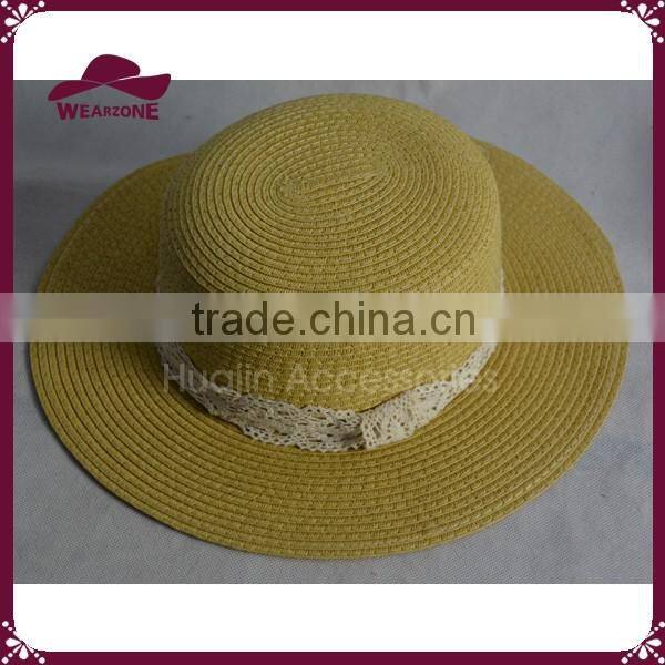 100% paper ladies summer hat straw boater hat with lace