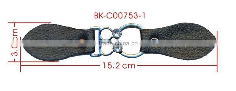 Clear Rhinestone Gunmetal Alloy Buckle Black Coat Leather Toggle Buttons