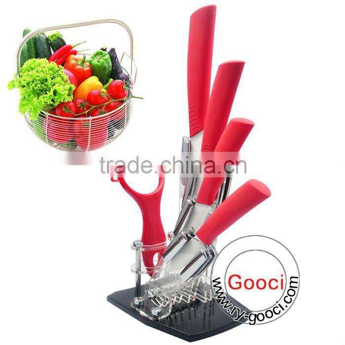 GOOCI Ceramic Knife Set Super Sharp Chef Fruit Ceramic knife Set Size 3"+4"+5"+6" + Peeler + holder BLACK BLADE