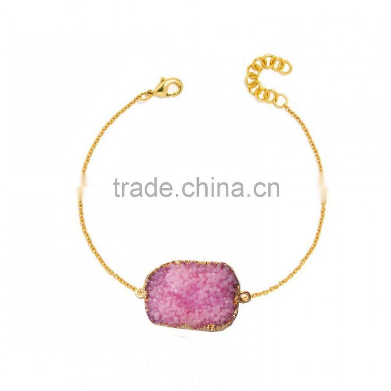 2016 Hot selling fashion rough natural stone bracelet green druzy beads bracelet