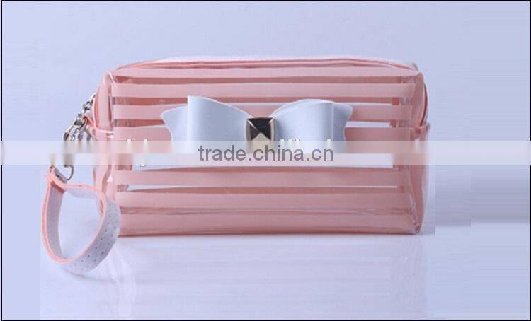 2016 New Model Strip Pattern Clear Vinyle PVC Travel Cosmetic Makeup Kit Bag for ladies