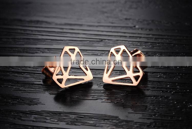 KSTONE Latest Fashion Rose Gold Plated Stainless Steel Shield Stud Earrings