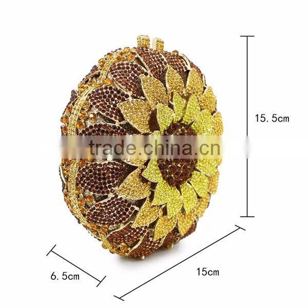 new design hard box yellow sunflower woman handbag ladies purses evening clutch bag (88165A-GY)