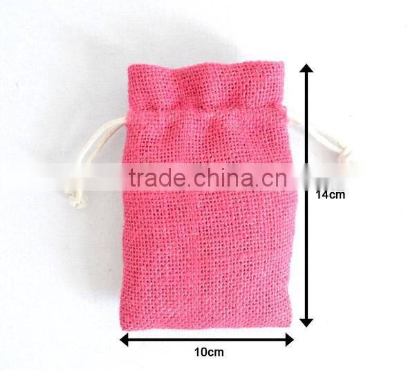 Colorful Small Drawstring Jute Pouch, jute jewelry pouch jute bag wholesale (20150730J101)