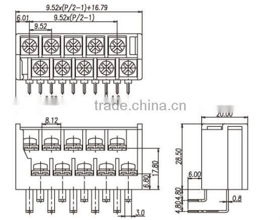 Brass Terminal Block Connector 4KDS 300V 10A 9.525mm Pitch