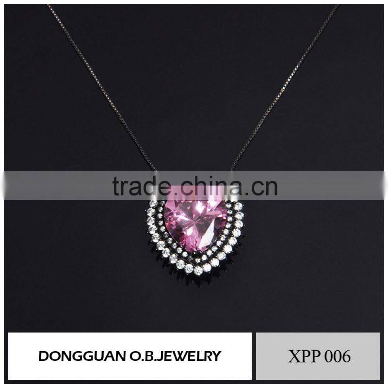 Fashion 925 silver pendant designs, pink diamond crystal pendant necklace