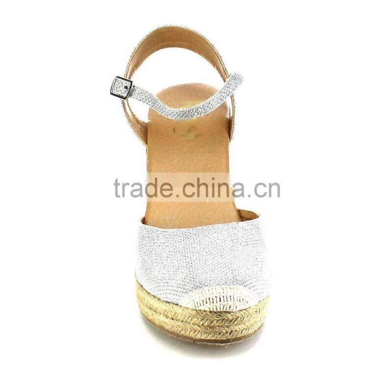 The shoes lady 2016 new design sandal shoes women glitter wedge jute sole espadrilles
