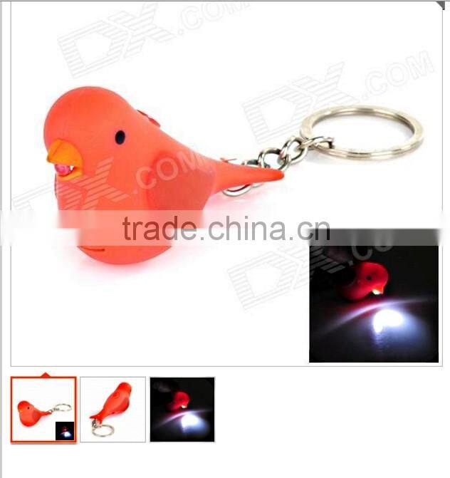 cute bird singing led light pvc key ring key chain