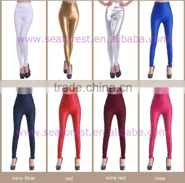 Multicolors leather look fashion sexy women high-waist leggings