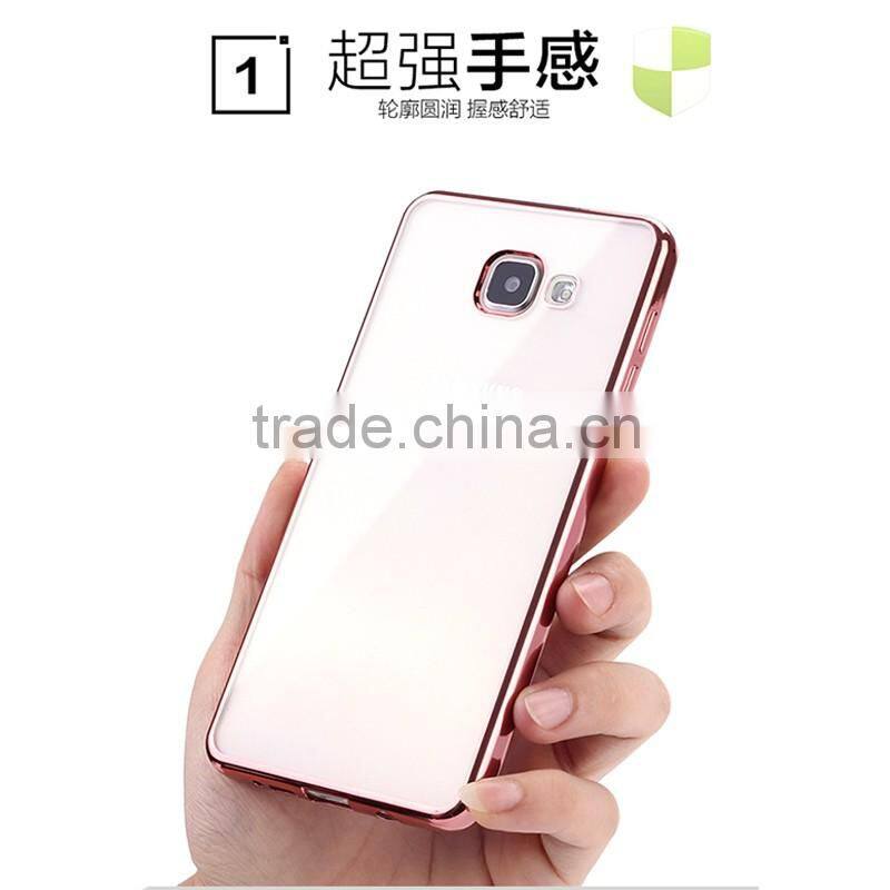Electroplated Gold edge borders Chrome Soft TPU Phone Case for Samsung A5100 A7100 Transparent Clear Cover