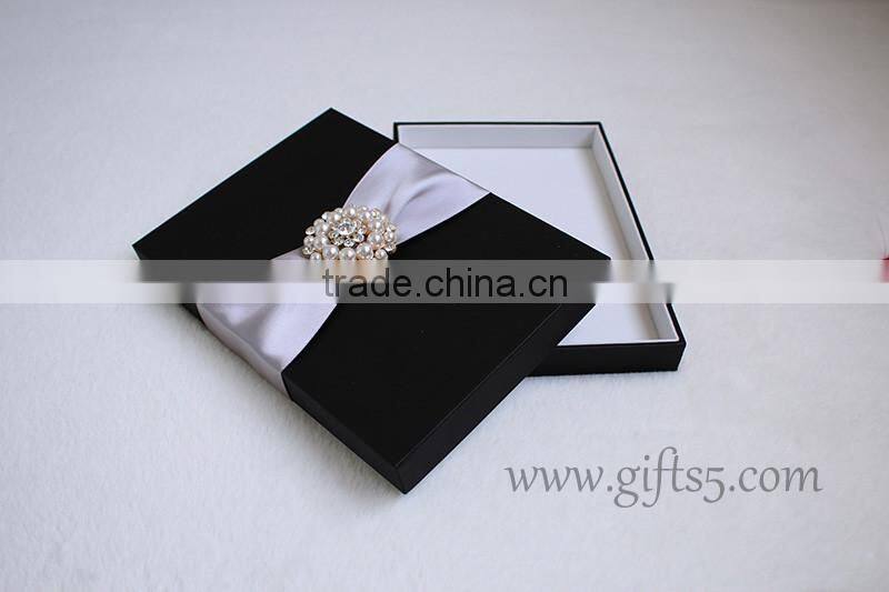 Graceful black silk wedding packaging box for invitation cards