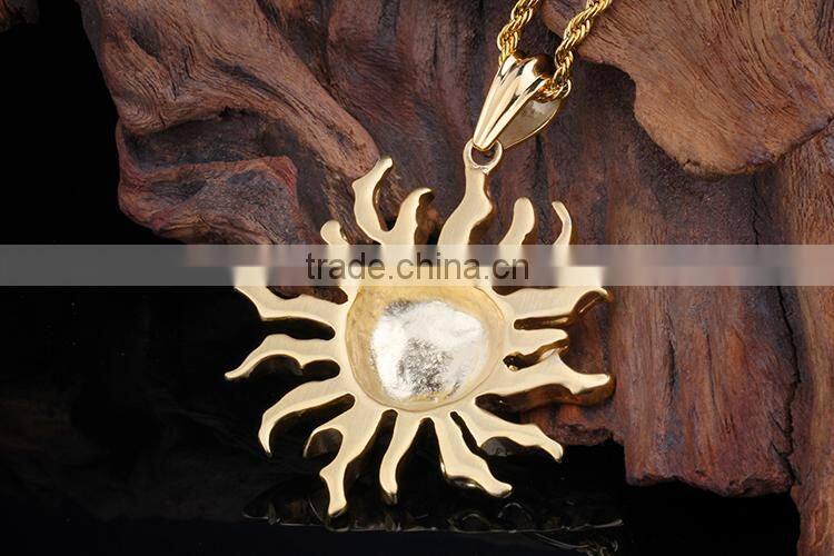 Fashion stainless steel gold plated sun moon pendant