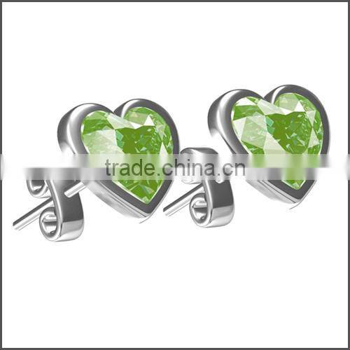 2015 Newest Titanium Gold Fashion earring with heart Zircon stone