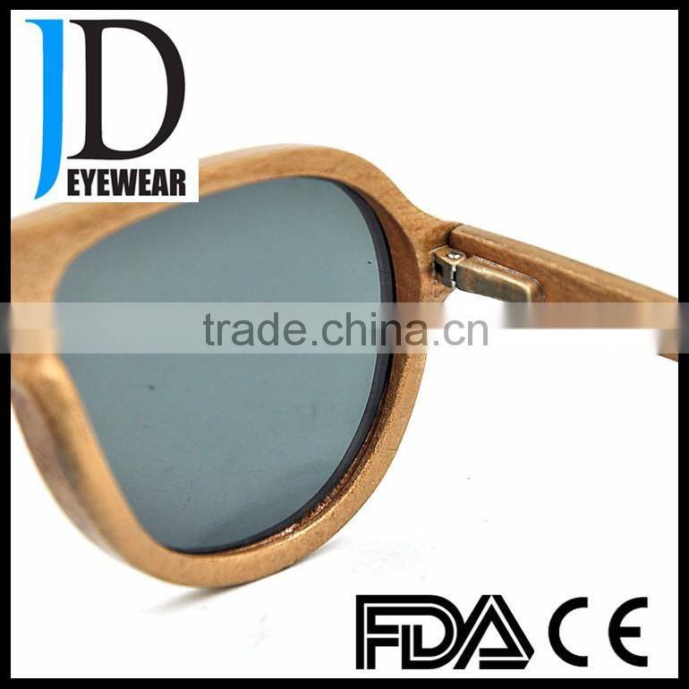 Hot Sell Polarized Natural Wood Framed Flat Top Sunglasses