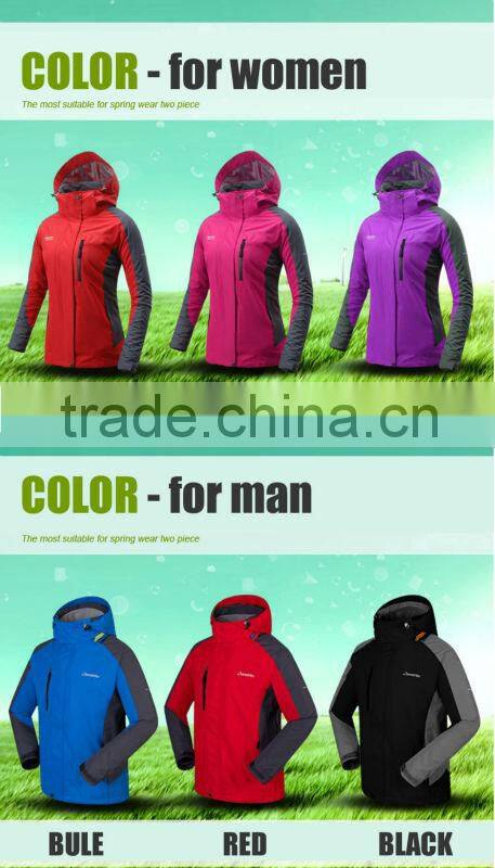 Men's outdoor sport jacket polar fleece removable inner jacket waterproof zip adjustable hoodie men 3 in 1 waterproof jacket