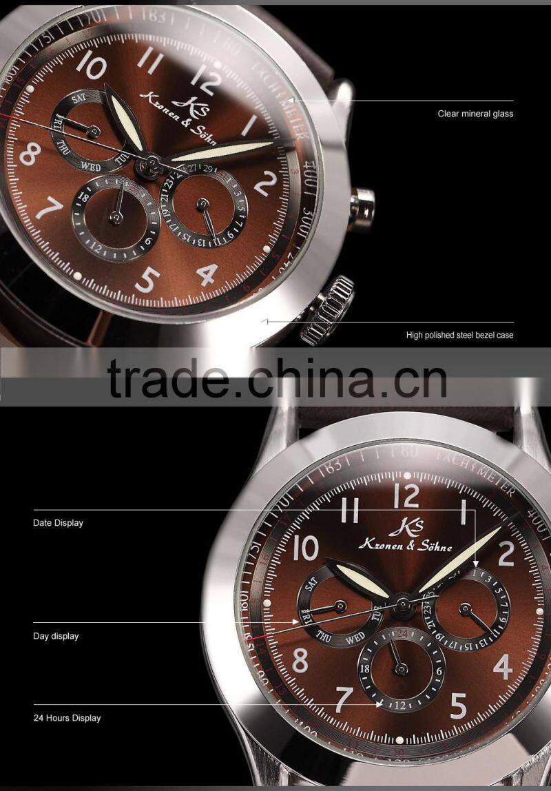 KS Navigator Men Leather Automatic Mechanical Analog Watch