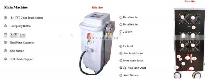 2016 SHR IPL depilation equipment/Beauty spa Laser hair removal machine