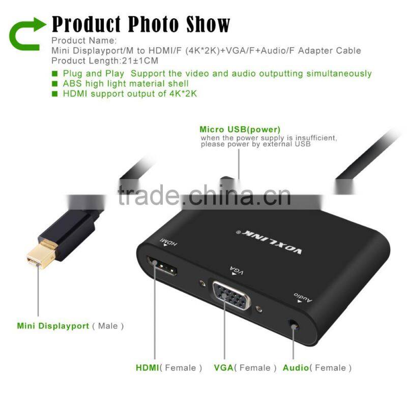 VOXLINK Mini DisplayPort turn VGA / Audio / HDMI 4K 3in1 adapter cable black