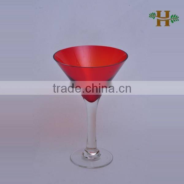 Handmade Glass Vase Red Colored Long Stem Martini Glass Vase