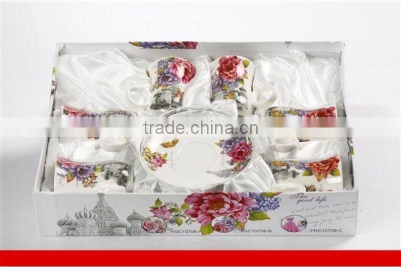 Porcelain coffee cup set gourd shape hot sell tea cup set to turkey market with flower decal