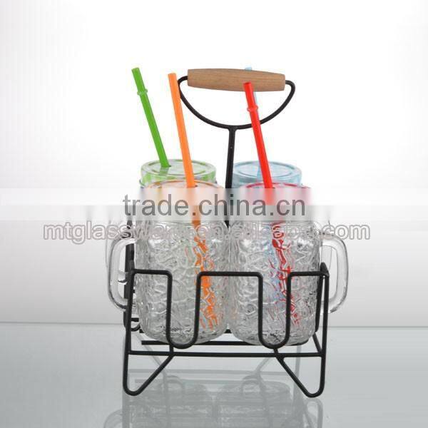 home decor mason jars glass with lids and straws mental stand with metal stand