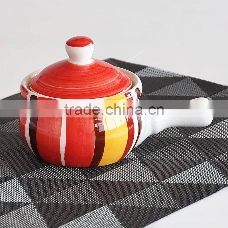 Hand Painting Ceramic Stock Pot with Handle and Lid