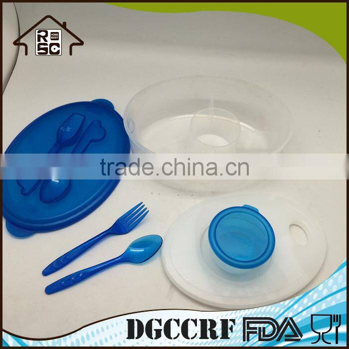 Transparent Plastic Oval Lunch Box with Cutlery Set
