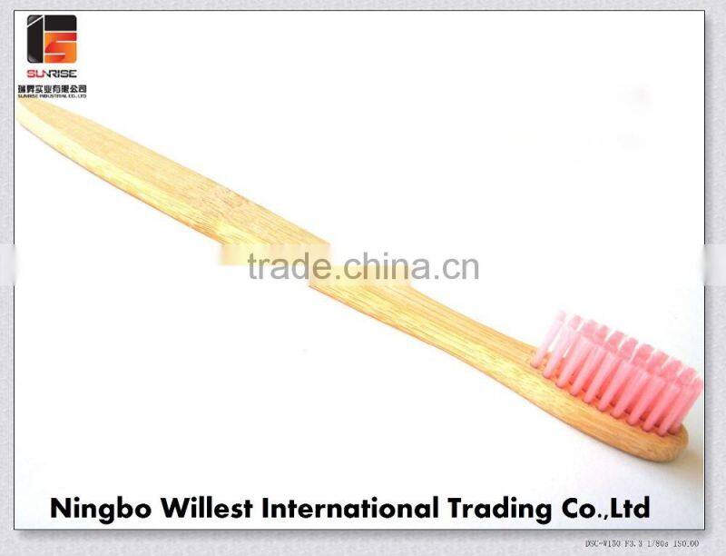 high quality bamboo toothbrush with soft pink bristle