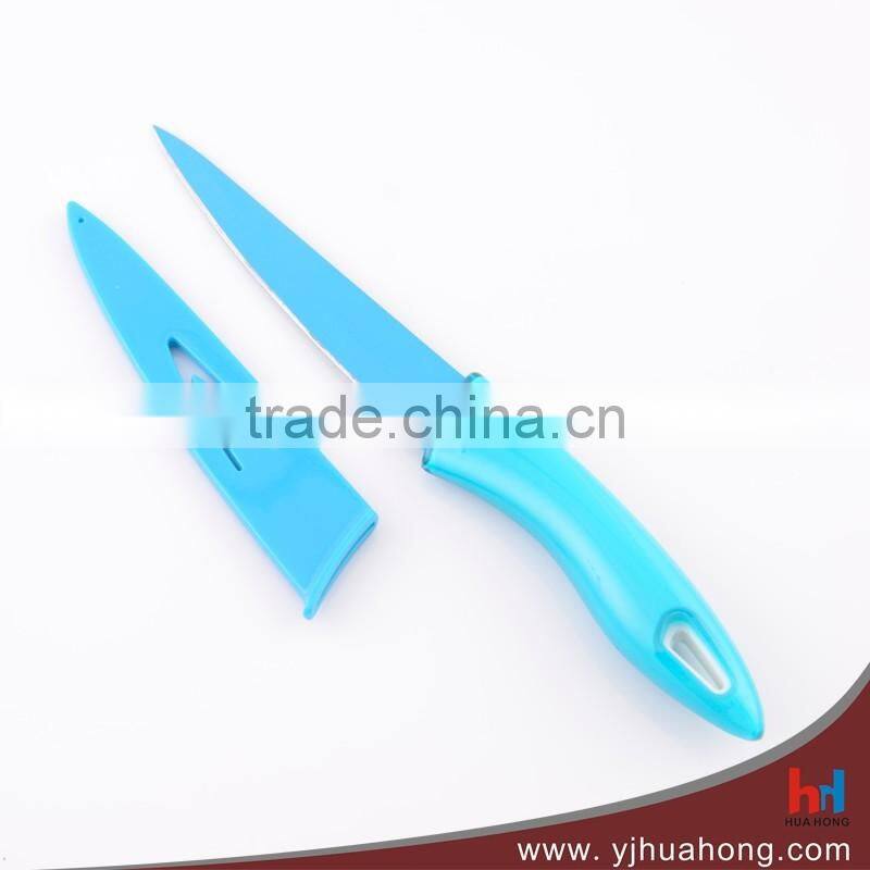 Non-stick color coating flower painting stainless steel kitchen knife,chef knife,santoku knife with serrated blade (HF-42)