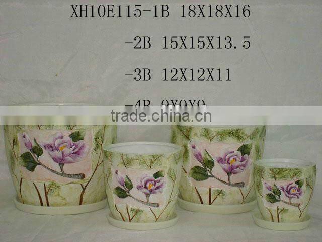 Round Ceramic flower pots with leaf design