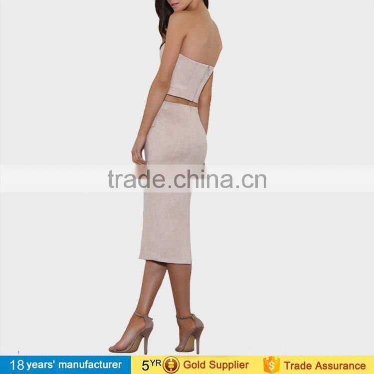 2017 fashion women lace up suede two piece skirts and crop top set bodycon dresses pictures of long skirts and tops
