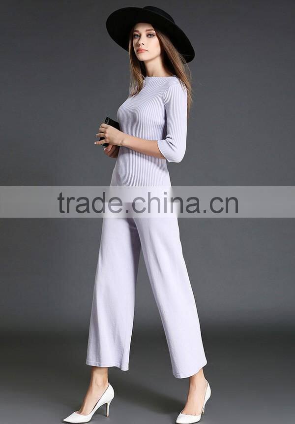 High Quality Solid Asymmetrical Tops With Long Loose Pants 2016 Autumn Fashionable