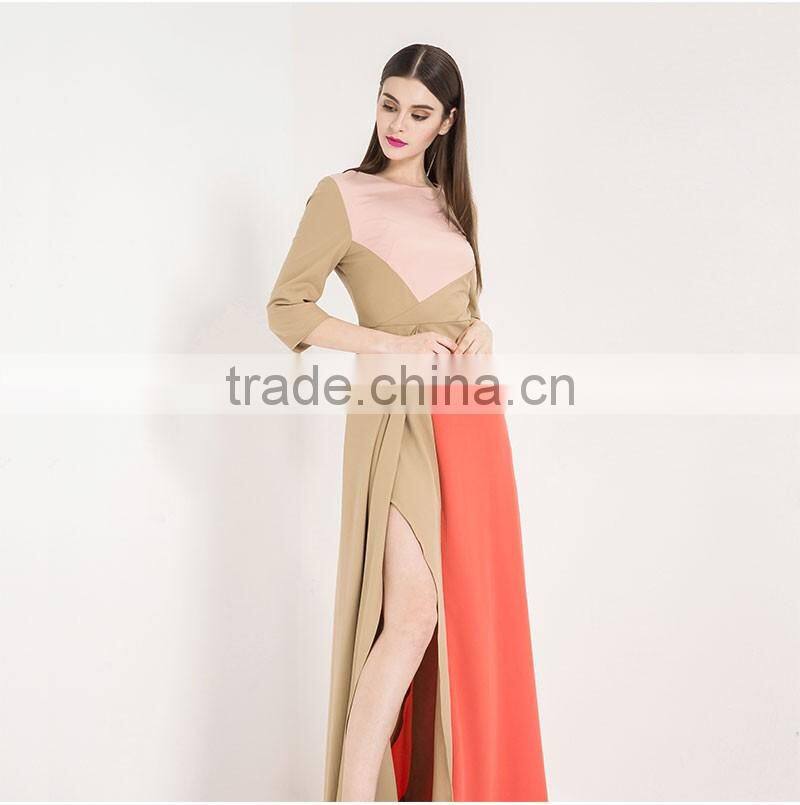 Retail Online Shopping Latest dress Designs Photos Women Contrast Maxi Evening Dress Long Sleeve