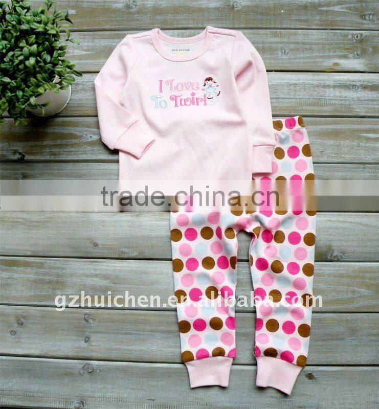 2011 autumn baby clothing set 100% cotton embroider pajama