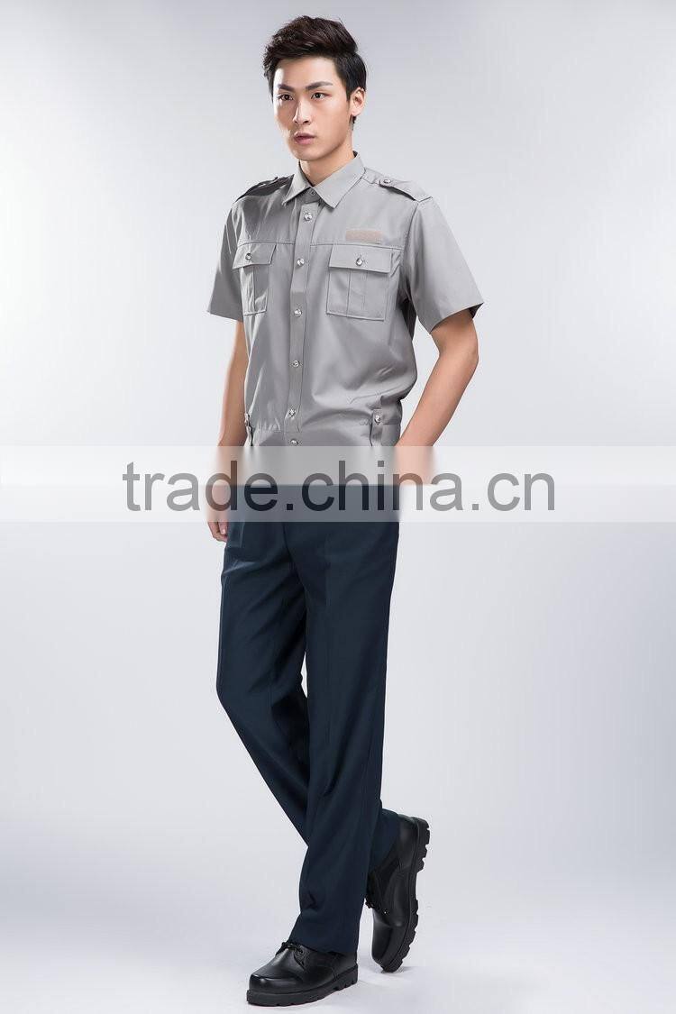 Professional OEM uniform Factory Fashion Design quality short sleeves Gray Men Security Uniform Shirts / Classic Security Shirt
