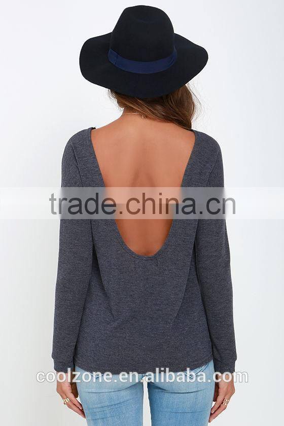 Round neck long sleeves backless knitted sweater woman sweater