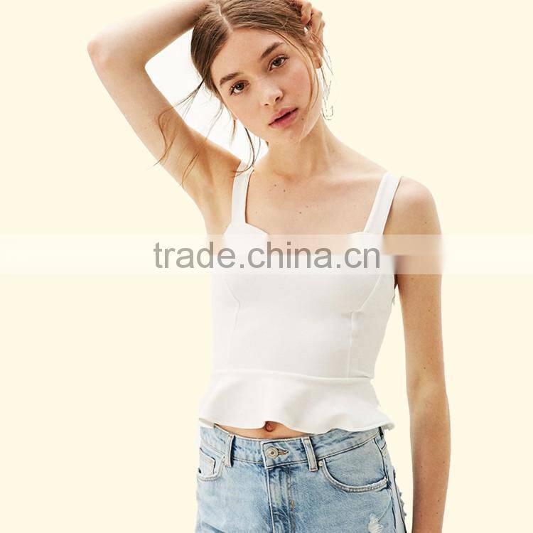 2017 OEM Girls Flounced Hem Cream Textured Corset Blouse Top