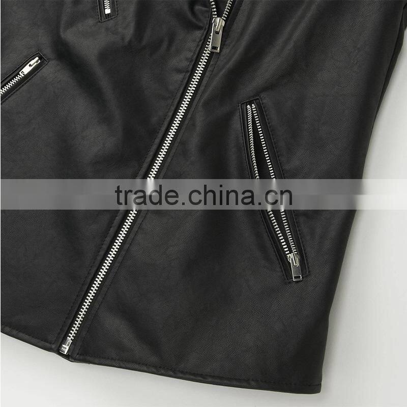 Women's cool black moto riders coats diagonal front zipper leather jackets