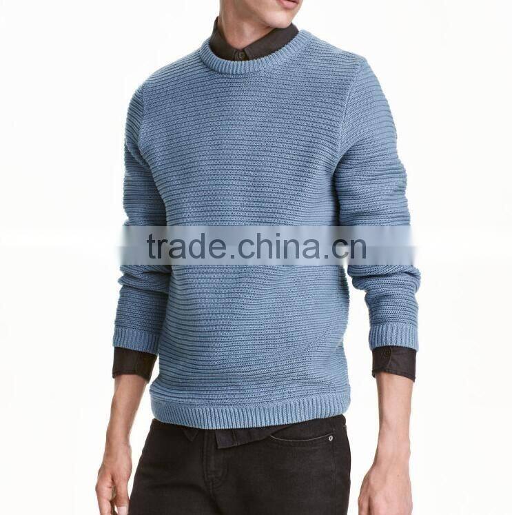 Crew neckline fashion mens sweater 2017 pullover men wholesale fitted rib sweater