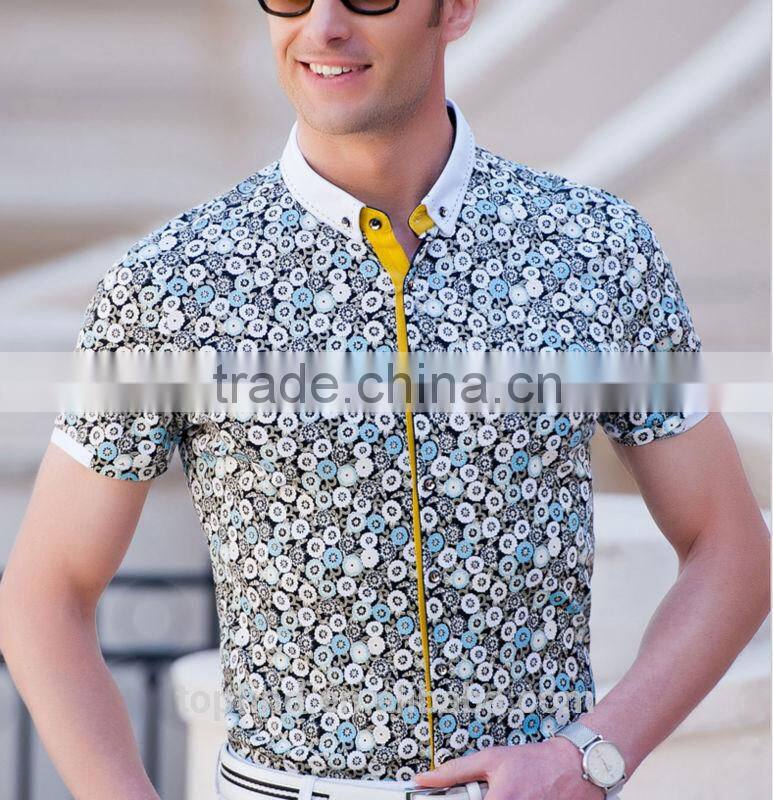 hawaii style short sleeve brand mercerized cotton slim man shirt