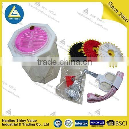 Octahedron plastic novelty sewing kit box with needle case on the top