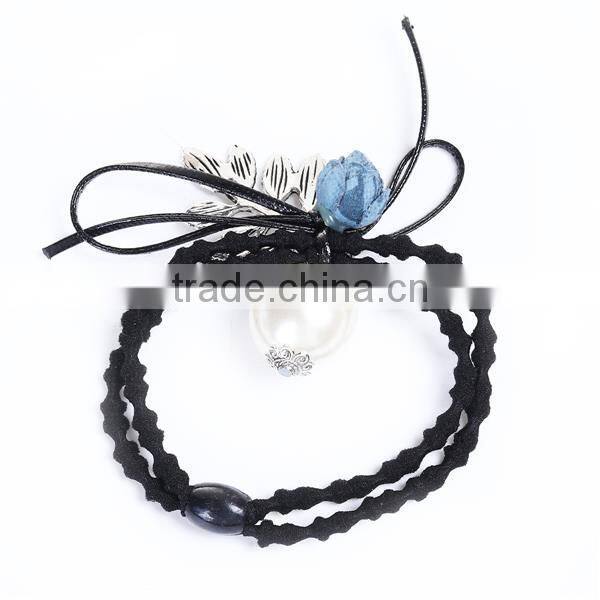 Cheap Wholesale Ponytail Holder Leaf Deep Blue Flower Acrylic Hair Ties