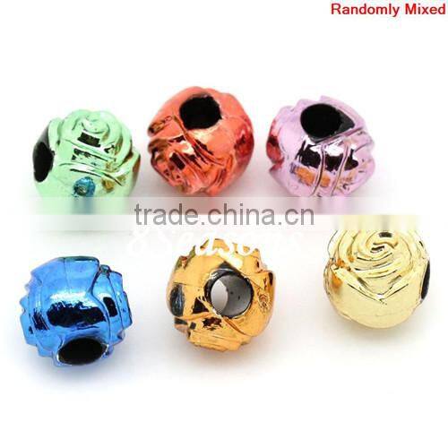 Mixed Round Christmas Rose Flower Pattern Acrylic Charm Beads 8mm