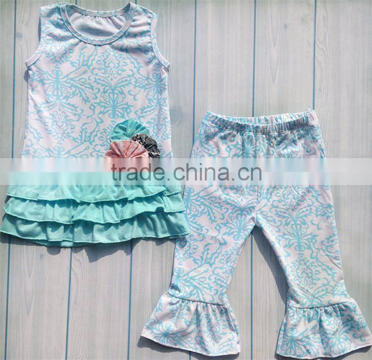 Factory price light blue flower adornment girl summer outfits