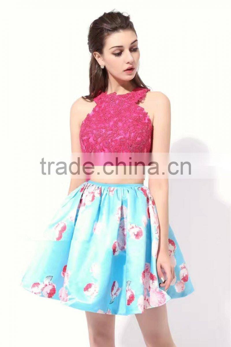 New Fashion SexyTwo Piece Suits Stretch Lace with beading evening &prom dressED579