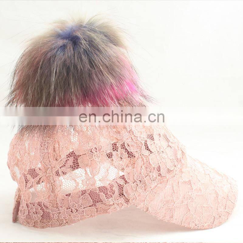 2016 Popular Six Panel Fur Pompom Thin and Sexy Lace Cap Wholesale